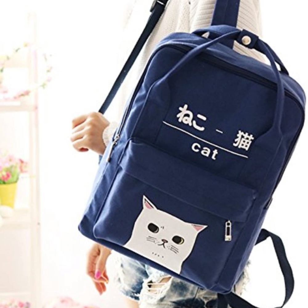 Kawaii Cat Canvas Backpack Canvas book bag kawaii bag School backpack